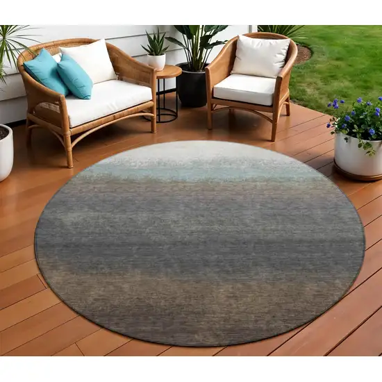 8' Brown And Beige Round Ombre Washable Indoor Outdoor Area Rug Photo 2