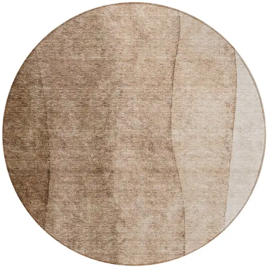 8' Brown And Beige Round Ombre Washable Indoor Outdoor Area Rug Photo 6