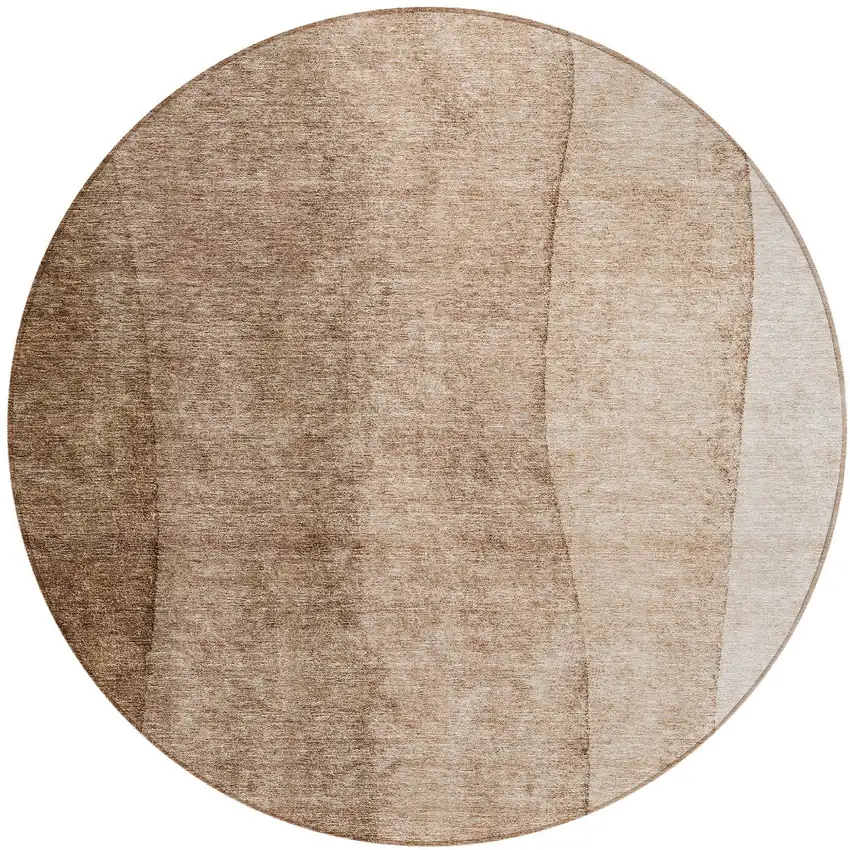 8' Brown And Beige Round Ombre Washable Indoor Outdoor Area Rug Photo 6