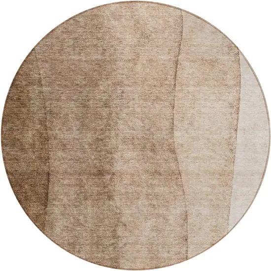 8' Brown And Beige Round Ombre Washable Indoor Outdoor Area Rug Photo 2