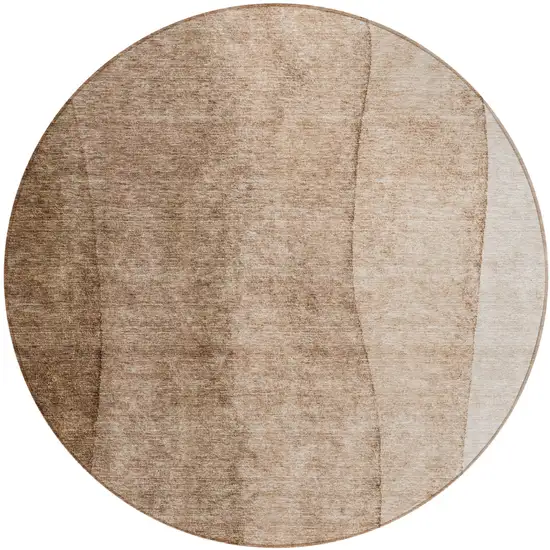 8' Brown And Beige Round Ombre Washable Indoor Outdoor Area Rug Photo 2
