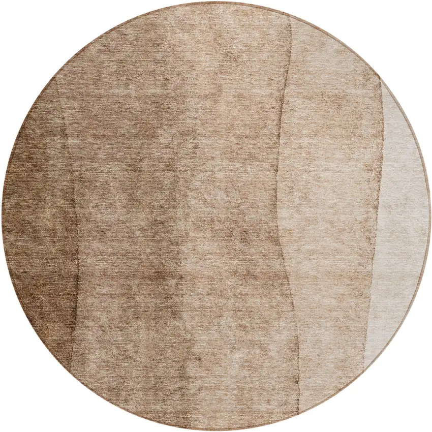 8' Brown And Beige Round Ombre Washable Indoor Outdoor Area Rug Photo 2