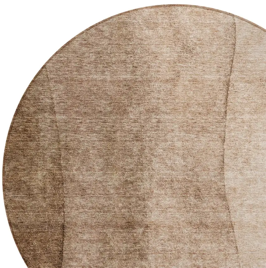 8' Brown And Beige Round Ombre Washable Indoor Outdoor Area Rug Photo 5