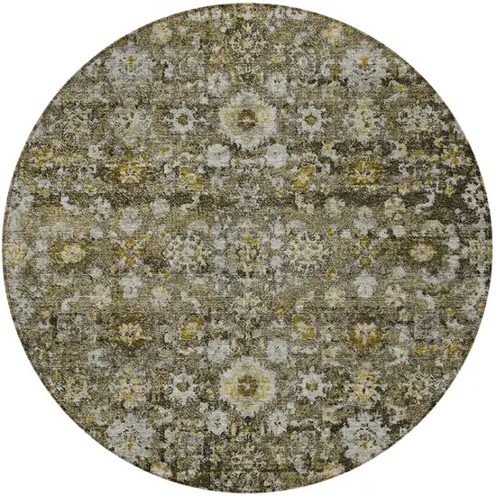 8' Brown And Beige Round Oriental Washable Indoor Outdoor Area Rug Photo 5