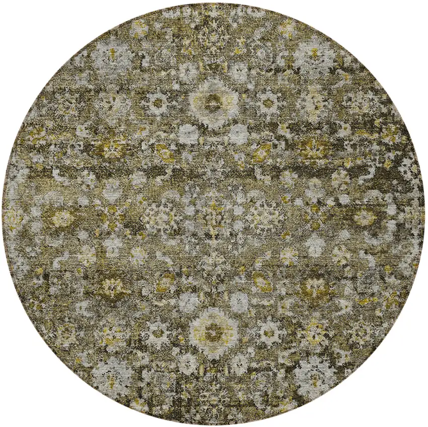 8' Brown And Beige Round Oriental Washable Indoor Outdoor Area Rug Photo 5