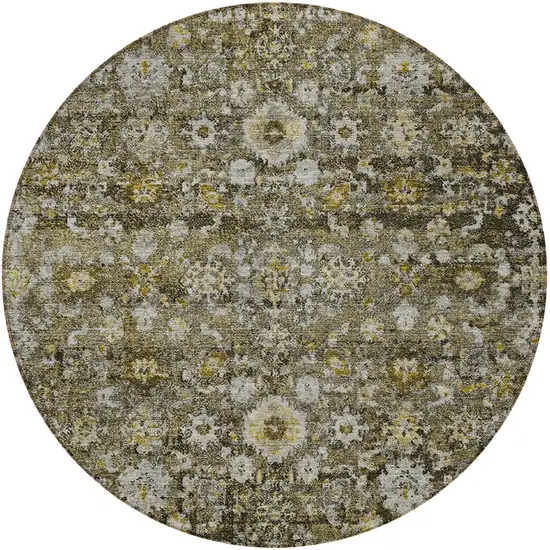 8' Brown And Beige Round Oriental Washable Indoor Outdoor Area Rug Photo 5