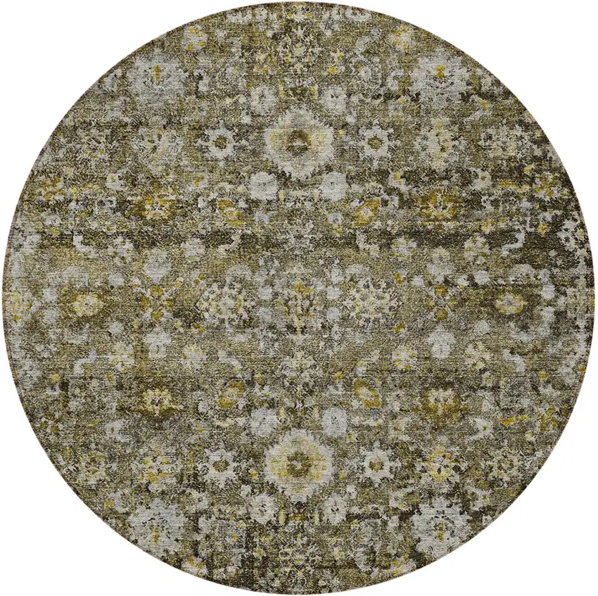 8' Brown And Beige Round Oriental Washable Indoor Outdoor Area Rug Photo 5