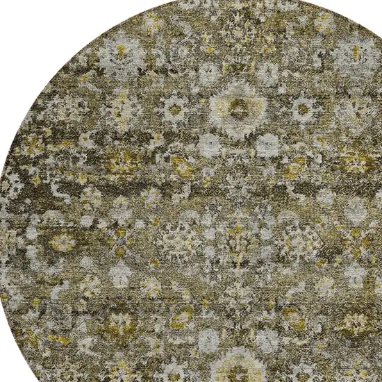 8' Brown And Beige Round Oriental Washable Indoor Outdoor Area Rug Photo 4