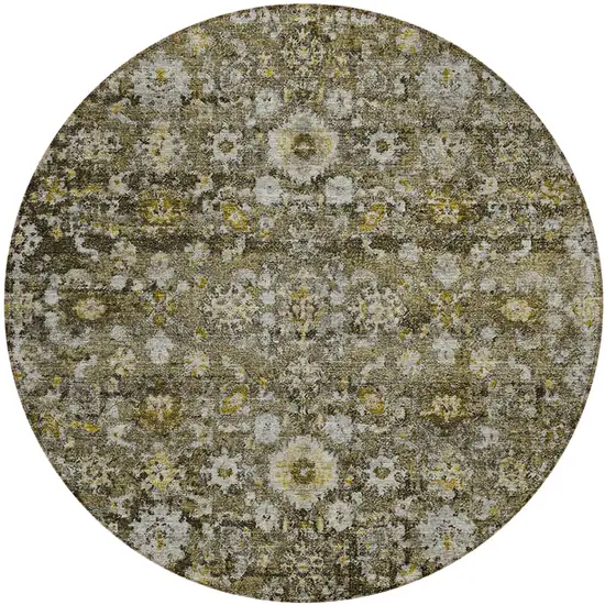 8' Brown And Beige Round Oriental Washable Indoor Outdoor Area Rug Photo 2