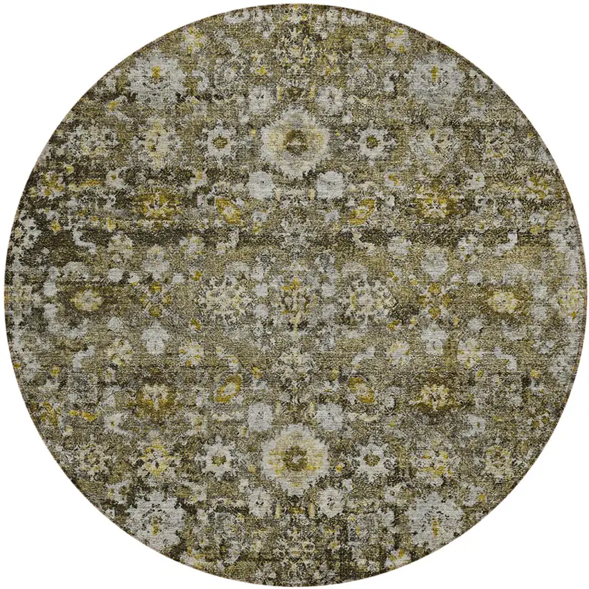 8' Brown And Beige Round Oriental Washable Indoor Outdoor Area Rug Photo 2