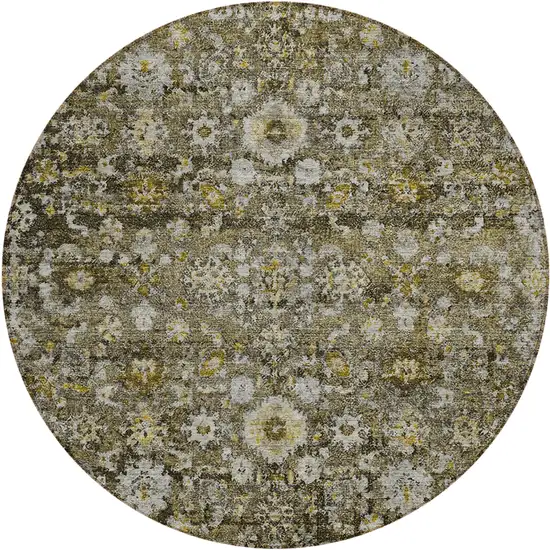 8' Brown And Beige Round Oriental Washable Indoor Outdoor Area Rug Photo 2