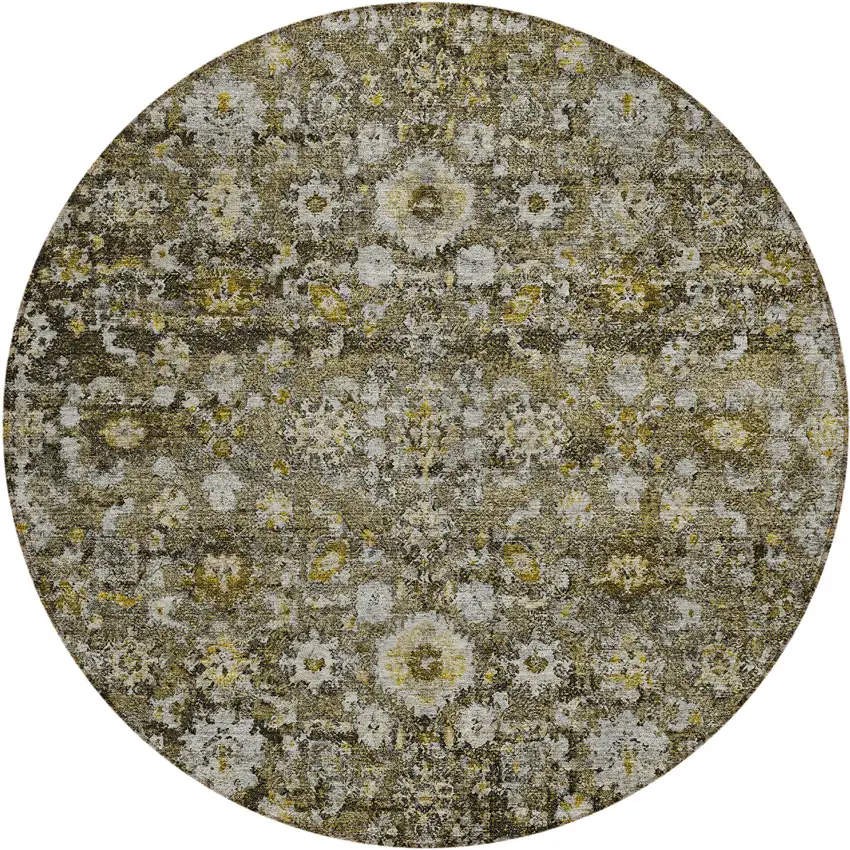 8' Brown And Beige Round Oriental Washable Indoor Outdoor Area Rug Photo 2
