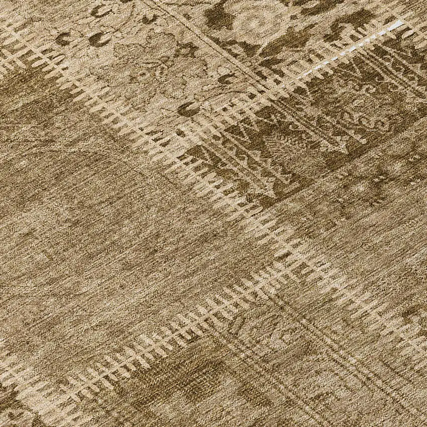 8' Brown And Beige Round Patchwork Washable Indoor Outdoor Area Rug Photo 9