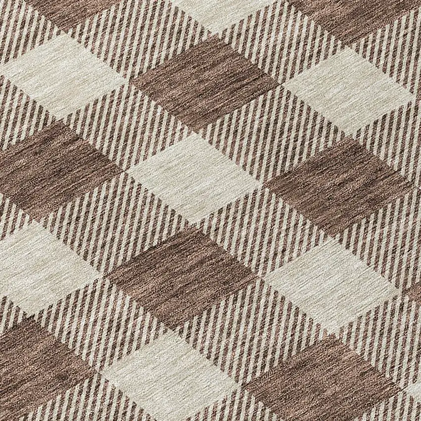 8' Brown And Beige Round Plaid Washable Indoor Outdoor Area Rug Photo 8