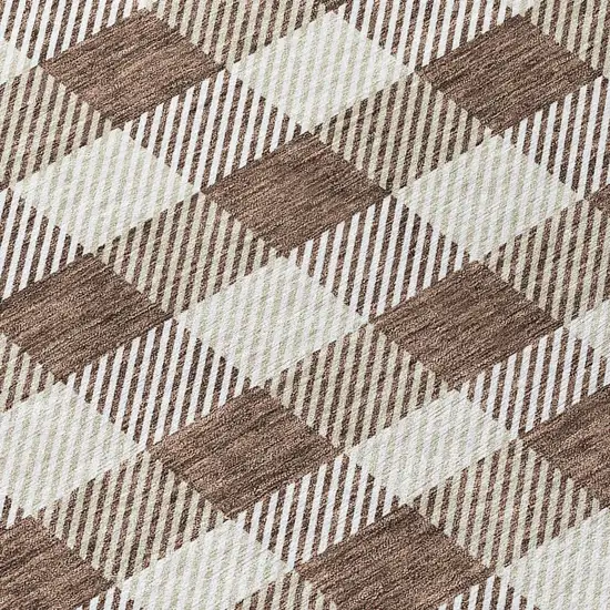 8' Brown And Beige Round Plaid Washable Indoor Outdoor Area Rug Photo 8