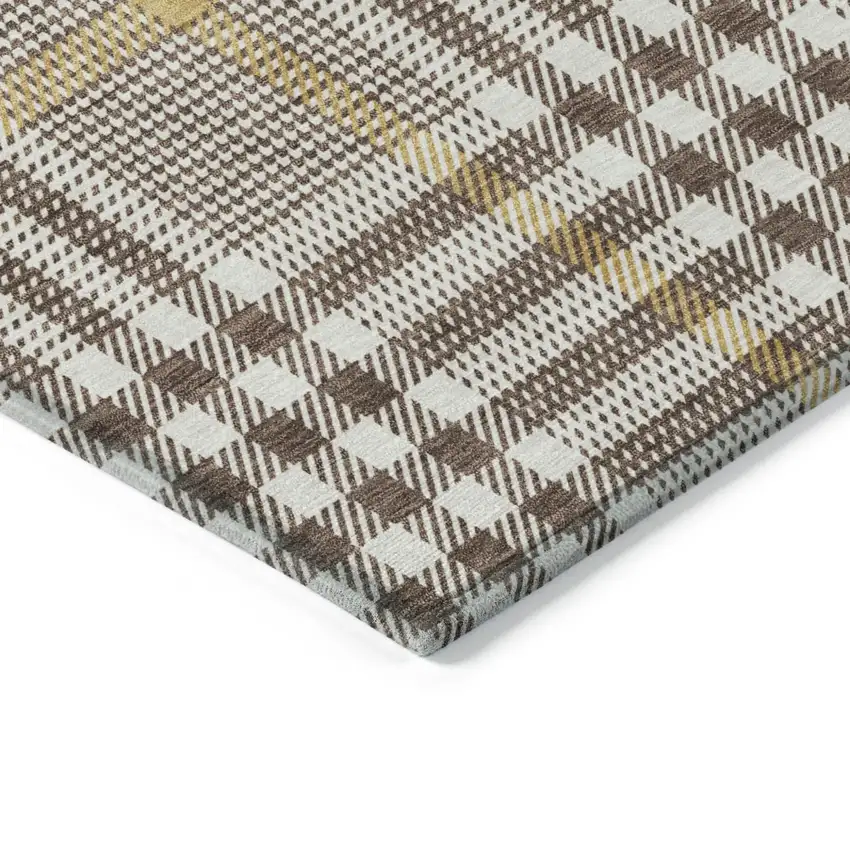 8' Brown And Beige Round Plaid Washable Indoor Outdoor Area Rug Photo 4