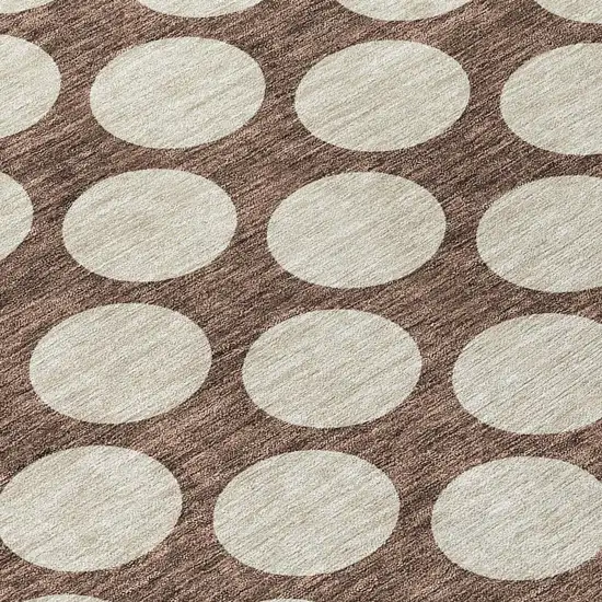 8' Brown And Beige Round Polka Dot Washable Indoor Outdoor Area Rug Photo 6