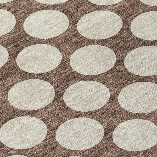 8' Brown And Beige Round Polka Dot Washable Indoor Outdoor Area Rug Photo 8