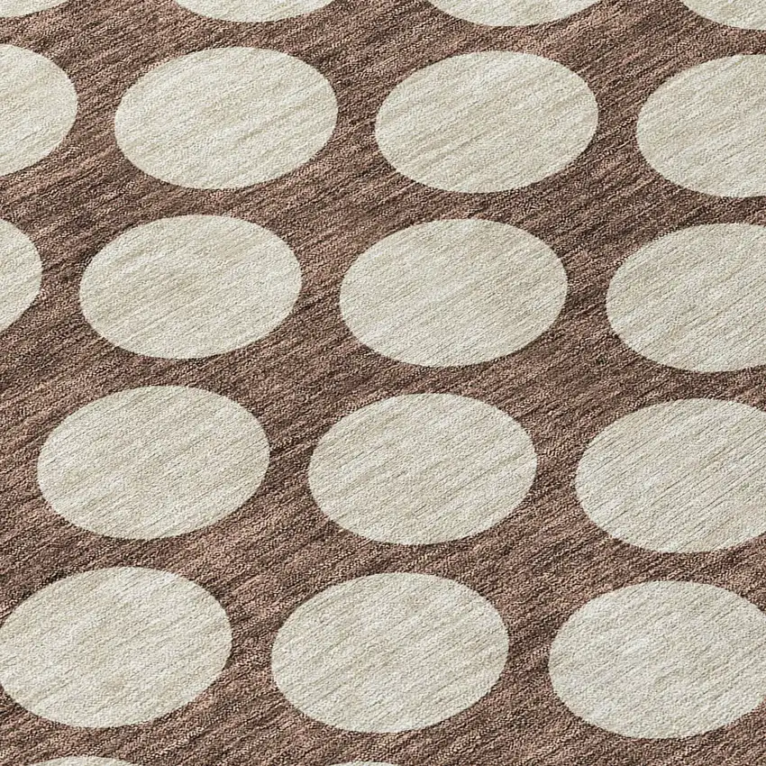 8' Brown And Beige Round Polka Dot Washable Indoor Outdoor Area Rug Photo 8
