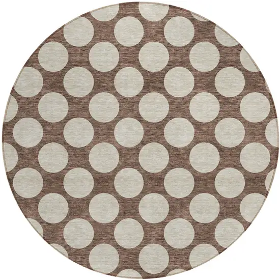 8' Brown And Beige Round Polka Dot Washable Indoor Outdoor Area Rug Photo 2