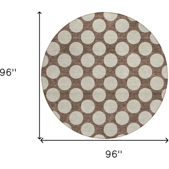 8' Brown And Beige Round Polka Dot Washable Indoor Outdoor Area Rug Photo 3
