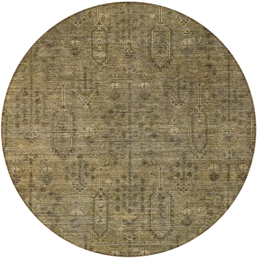8' Brown And Beige Round Southwestern Washable Indoor Outdoor Area Rug Photo 5