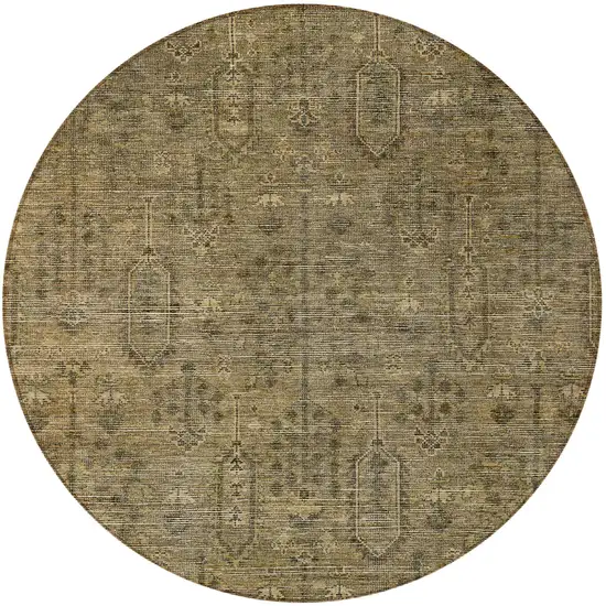 8' Brown And Beige Round Southwestern Washable Indoor Outdoor Area Rug Photo 5