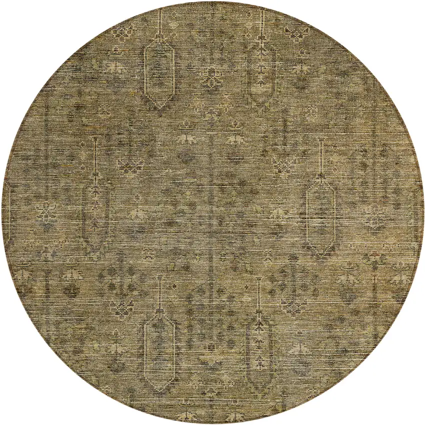 8' Brown And Beige Round Southwestern Washable Indoor Outdoor Area Rug Photo 2