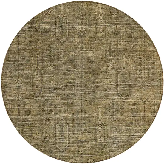 8' Brown And Beige Round Southwestern Washable Indoor Outdoor Area Rug Photo 2