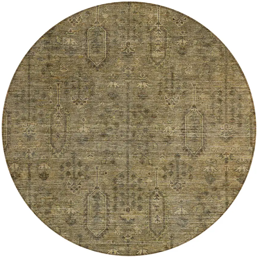 8' Brown And Beige Round Southwestern Washable Indoor Outdoor Area Rug Photo 2
