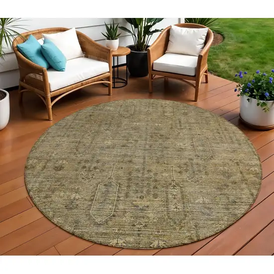 8' Brown And Beige Round Southwestern Washable Indoor Outdoor Area Rug Photo 1