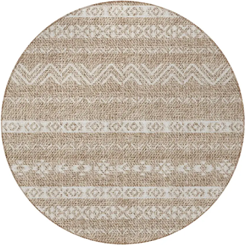8' Brown And Beige Round Southwestern Washable Indoor Outdoor Area Rug Photo 4
