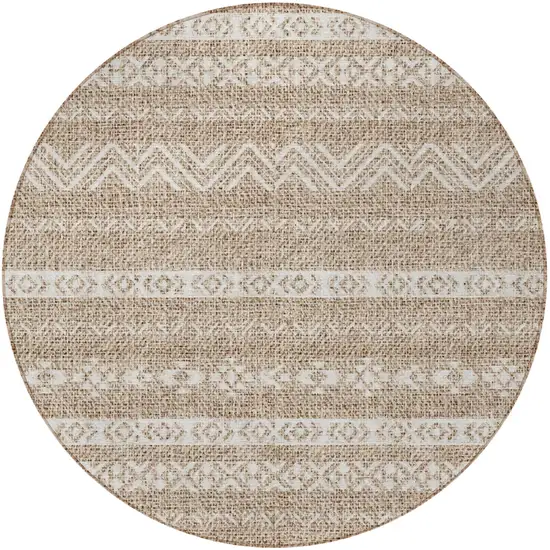 8' Brown And Beige Round Southwestern Washable Indoor Outdoor Area Rug Photo 4
