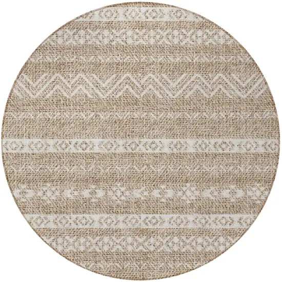 8' Brown And Beige Round Southwestern Washable Indoor Outdoor Area Rug Photo 4