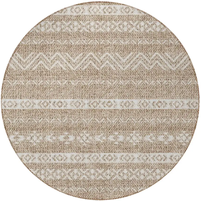 8' Brown And Beige Round Southwestern Washable Indoor Outdoor Area Rug Photo 4