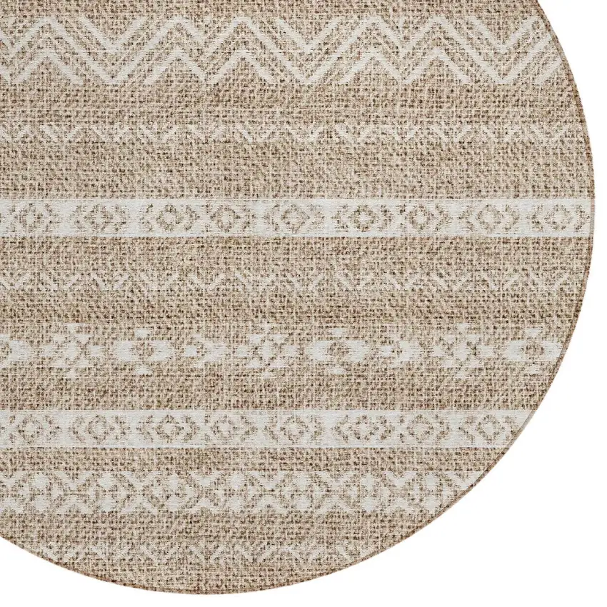 8' Brown And Beige Round Southwestern Washable Indoor Outdoor Area Rug Photo 5