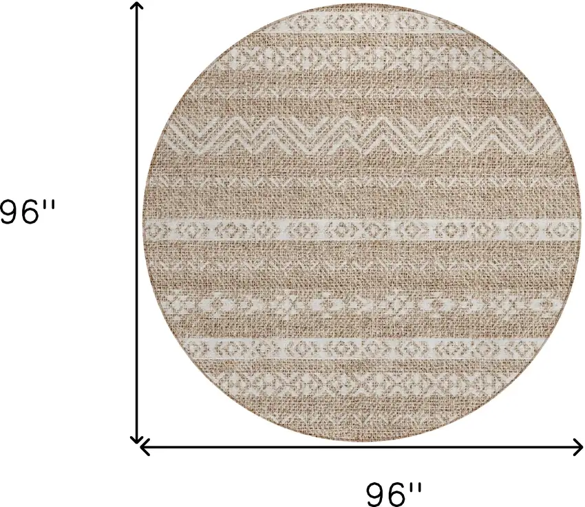 8' Brown And Beige Round Southwestern Washable Indoor Outdoor Area Rug Photo 3