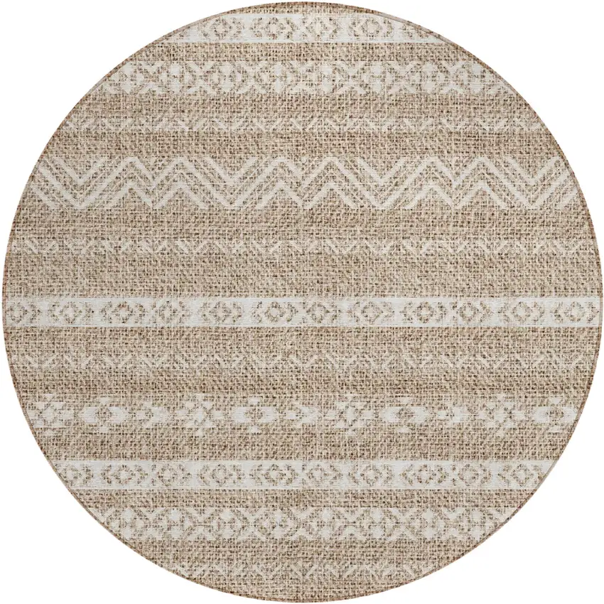 8' Brown And Beige Round Southwestern Washable Indoor Outdoor Area Rug Photo 2