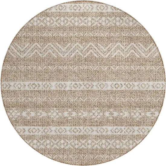 8' Brown And Beige Round Southwestern Washable Indoor Outdoor Area Rug Photo 2
