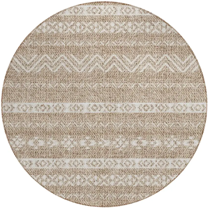 8' Brown And Beige Round Southwestern Washable Indoor Outdoor Area Rug Photo 2