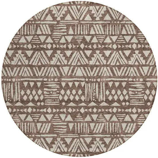 8' Brown And Beige Round Southwestern Washable Indoor Outdoor Area Rug Photo 6
