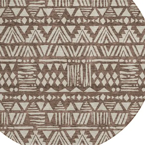 8' Brown And Beige Round Southwestern Washable Indoor Outdoor Area Rug Photo 5
