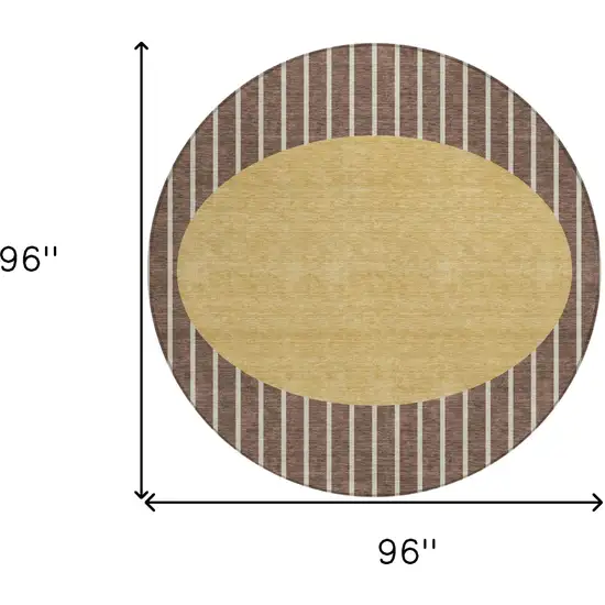 8' Brown And Beige Round Striped Washable Indoor Outdoor Area Rug Photo 3