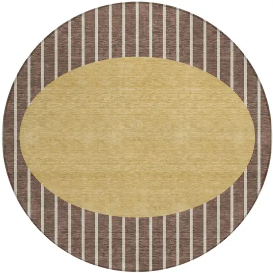 8' Brown And Beige Round Striped Washable Indoor Outdoor Area Rug Photo 2