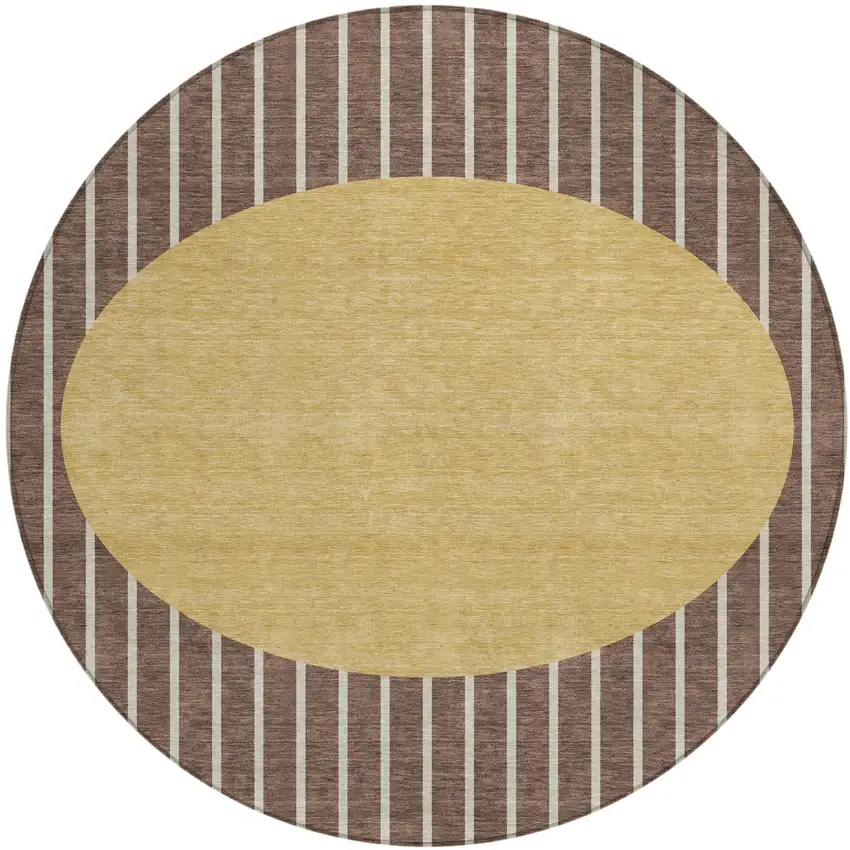 8' Brown And Beige Round Striped Washable Indoor Outdoor Area Rug Photo 2