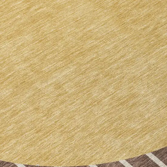 8' Brown And Beige Round Striped Washable Indoor Outdoor Area Rug Photo 9