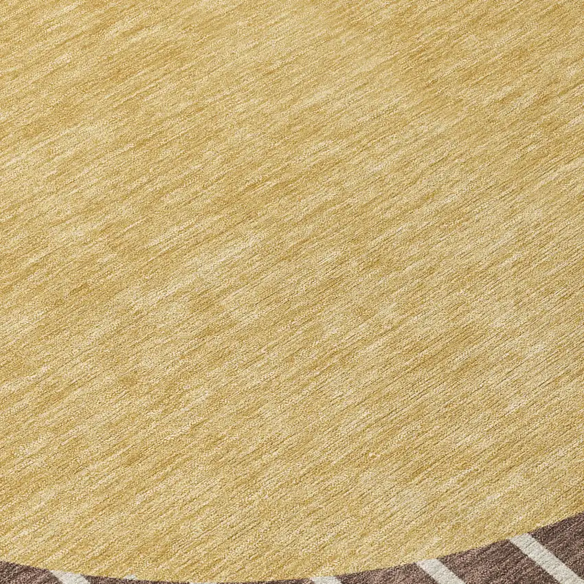 8' Brown And Beige Round Striped Washable Indoor Outdoor Area Rug Photo 9