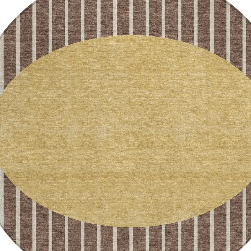 8' Brown And Beige Round Striped Washable Indoor Outdoor Area Rug Photo 5