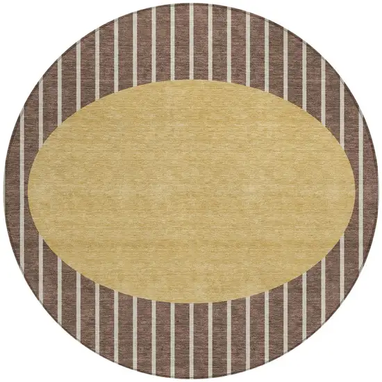 8' Brown And Beige Round Striped Washable Indoor Outdoor Area Rug Photo 6