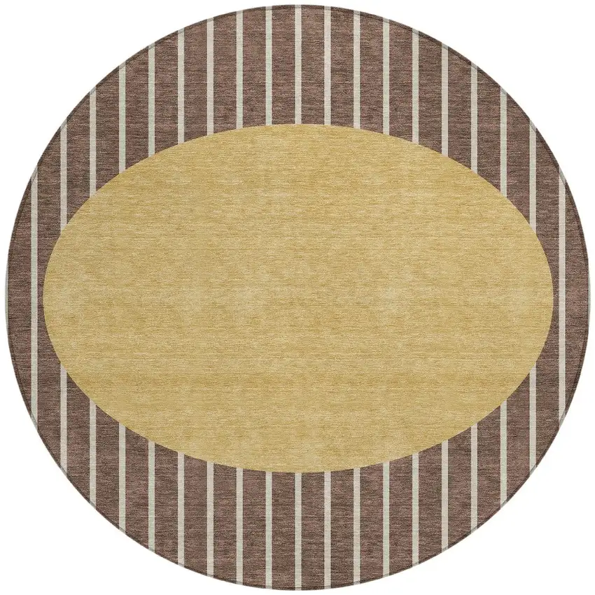 8' Brown And Beige Round Striped Washable Indoor Outdoor Area Rug Photo 6